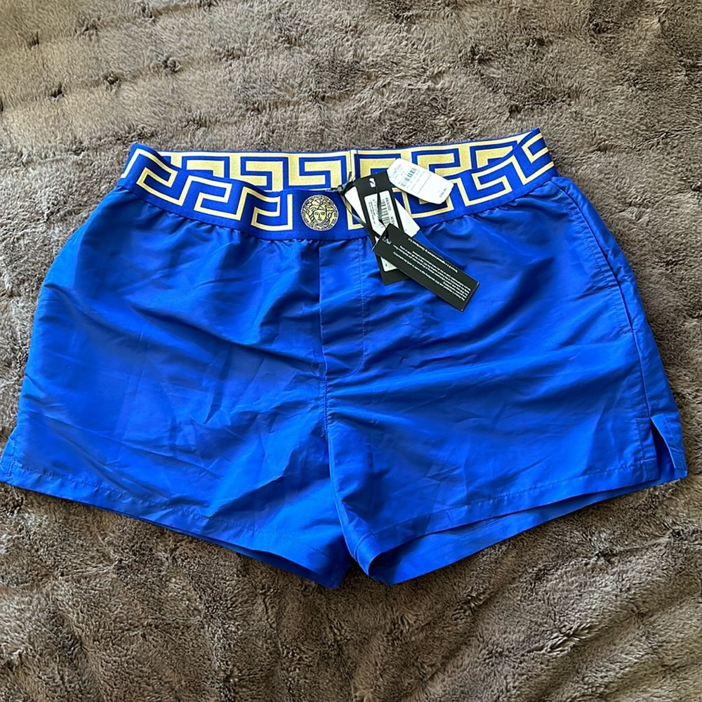 *NWT* VERSACE GRECA BAND SWIM TRUNKS, SIZE LARGE, ROYAL BLUE